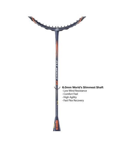 Kopie van Badmintonracket Apacs Fly Weight 73 Zwart (niet bespannen) 6U