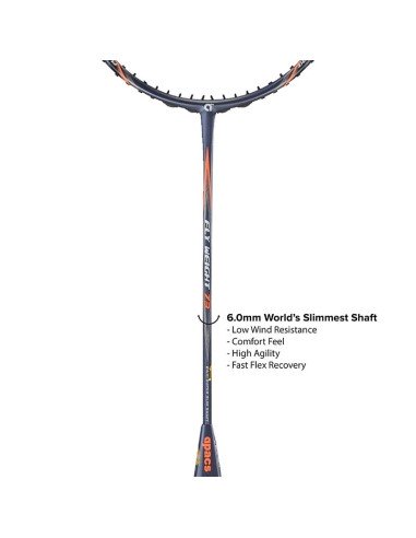 Kopie van Badmintonracket Apacs Fly Weight 73 Zwart (niet bespannen) 6U